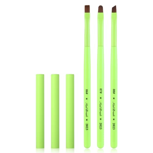 3Pcs Nail Clean Up Brushes, Nail Brushes for Cleaning Polish Mistakes | Clean Up Brushes with Flat, Angled and Round Tips for Polish Mistakes, Cuticle Edges, Gel Cleanup and Nail Art Manicures - color: Fluorescent Green