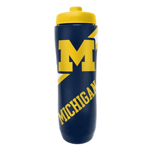 Party Animal NCAA Squeeze Bottle, 32 oz, Michigan Wolverines | Slim, lightweight BPA-free sports water bottle with quick-flow squeeze; fits backpacks & cup holders for kids or adults - style: Michigan Wolverines