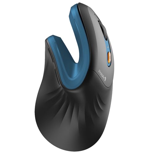 ProtoArc EM11 NL Wireless Ergonomic Mouse, Rechargeable Vertical Mouse | 58° vertical design supports a natural wrist posture, connect 3 devices via Bluetooth/2.4G USB-A, 500mAh USB-C rechargeable. - color: Blue