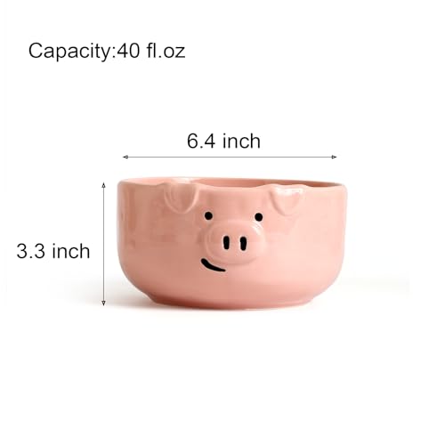 Pig Shaped Ceramic Bowl Set, Pink, 2-Piece | 40 oz Capacity, 6.4 Inch Size, Ramen, Soup, Salad, Cereal and Pasta - size: 40 oz