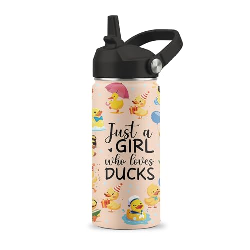 Duck Gifts, 16 oz Water Bottle with Straw Lid, Stainless Steel Insulated Water Bottle, Cute Duck Cup Gifts for Birthday Chritmas (1pcs) - color: Duck