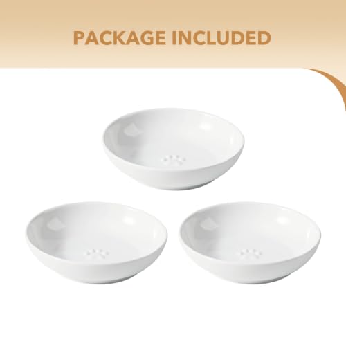 Havniva Ceramic Cat Bowls, Shallow Cat Dishes, Cat Food Plate Set of 3 | Wide Opening, 5.6” Cat Plates, Ceramic Cat Food Bowls for Wet & Dry Food, Non-slip Rubber Base, Whisker Friendly Cat Bowl - color: White, size: 3 Bowls