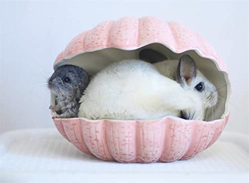 Small Animal Hideout Extra Large Ceramic Shell Shape Guinea Pig House Chinchilla Igloo Habitat Hut Cave Summer Bed Cage Accessories for Hedgehog Rabbit Hamster Gerbil Rat (XL (9.5''x7''x7.9''), Pink) - color: Pink