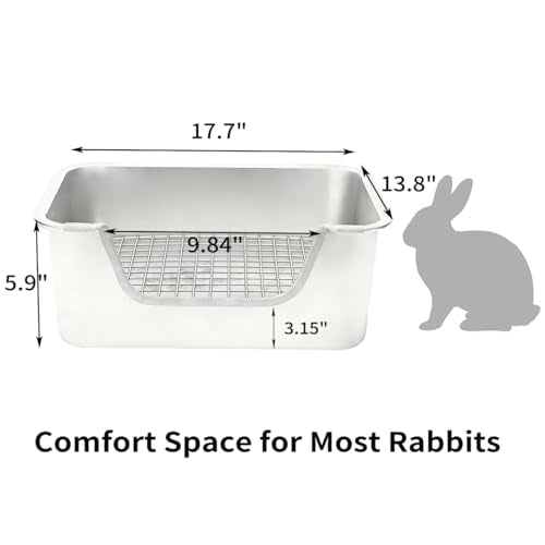 PODOO Bunny Litter Box, Stainless Steel Sifting Pan with Non-Slip Pads | Stainless steel sifting pan lets waste fall below; raised sides and non-slip pads help keep the litter area stable and tidy - color: Stainless Steel