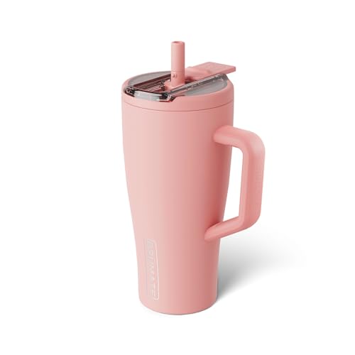 BrüMate Era Flip 30oz Tumbler with 100% Leakproof Covered Straw Lid | Hygienic Covered Straw | Insulated Stainless Steel Water Bottle with Handle | Cup Holder Friendly | BPA-Free (Guava) - color: Guava, size: 30 Ounces