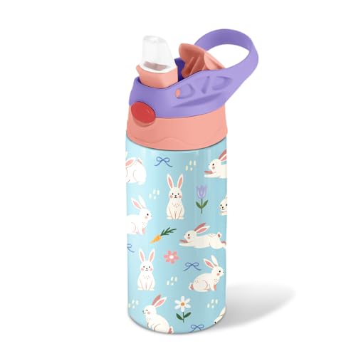Rabbit 12 oz Water Bottle with Straw – Kids Stainless Steel Vacuum Insulated Cup, Leakproof Pop-Up Spout, Reusable Travel Mug for Boys and Girls Outdoor Sports - color: Rabbit1