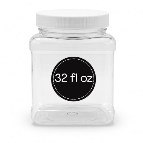 Pride Of India Clear Food Grade PET Plastic Square Grip Storage Jar w/Cap | 32 Fluid Ounces (3-4 Cup Storage Capacity) | BPA Free USA Made - size: Medium Square Grip Jar & Cap