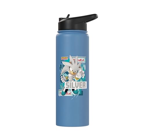 Sonic the Hedgehog - In the Zone - Silver Stainless Steel Insulated Water Bottle - color: Light Blue