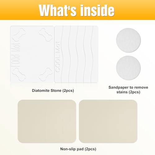 Double-Side 2 in 1 Stone Pet Food Mat & Cooling Mat (24"*16") | Instant dry water absorbing Diatomite Stone Dog Bowls Drying Mat & Heat dissipating Pet Cooling Mat. Bite-Proof & Non-slip. - color: WHITE, size: 24"*16"