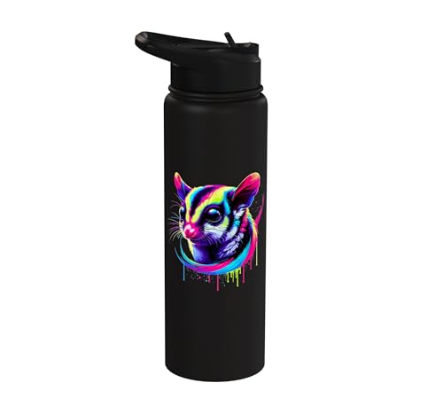 Dripping Paint Art Sugar Glider Sugar Gliders Stainless Steel Insulated Water Bottle - color: Black