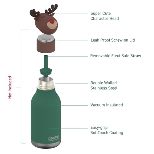 Bestie Replacement Head, Detachable Soft Silicone Character Topper, Straw | Fits the 16 oz Insulated Bottle, Easy to Swap & Clean, BPA Free - color: Reindeer Replacement Head