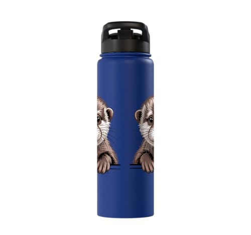 Cute Otter Pup Funny Peeking Pocket Animals Stainless Steel Insulated Water Bottle - color: Royal Blue
