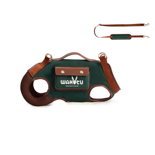 Wakytu Dog Lift Harness Dog Carrier Sling for Small Dogs & Cats,L | stylish puppy sling carrier with handle & pocket,adjustable leash,walking & travel - color: 1.0 Green, size: Large(11-16 LBS)