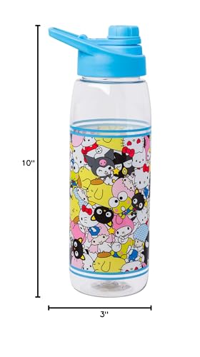 Silver Buffalo Sanrio Hello Kitty and Friends, Water Bottle, 28oz | Keroppi, My Melody, Pochacco, Kuromi, Little Twin Stars, Includes Screw-On Lid, Badtz-Maru, Chococat, Pompompurin - color: Sanrio Character Bunch, size: 28 Ounces