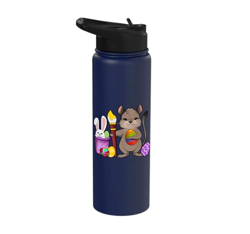 Cute degu painting Easter eggs Stainless Steel Insulated Water Bottle - color: Navy Blue