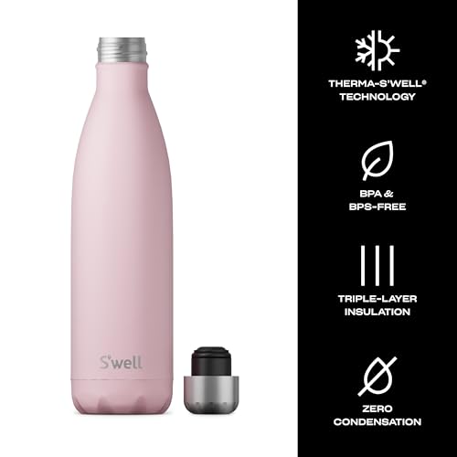 S'well Stainless Steel Water Bottle, 25oz, Pink Topaz, Triple Layered Vacuum Insulated Containers Keeps Drinks Cold for 48 Hours and Hot for 24, BPA Free, Perfect for On the Go - color: Pink Topaz, size: 25 Ounces