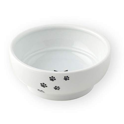 Necoichi Shallow Wide Ceramic Cat Food & Water Bowl (Paw, Basic Flat) - color: Cat-