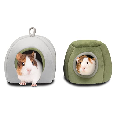 YUEPET Guinea Pig Bed 2 Pack, Washable Guinea Pig Hideouts, Stump & Yurt | Guinea Pig Hideout, Guinea Pig House, Soft Plush Fabric, Removable Cushions, Green Stump & Gray Yurt, Anti-Slip Bottoms - color: Gray Yurt Tent & Green Stump