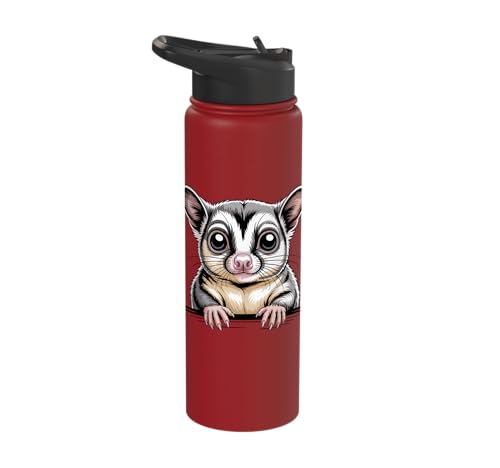 Sugar Glider Cute Peeking Marsupial Funny Animals Stainless Steel Insulated Water Bottle - color: Red
