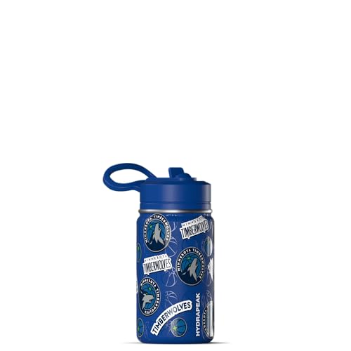 Hydrapeak NBA Officially Licensed Minnesota Timberwolves Mini 14oz Kids Stainless Steel Water Bottle with Straw Lid & Flexible Handle, Double Wall Insulated, Spill Proof, Perfect for Back to School - color: Minnesota Timberwolves