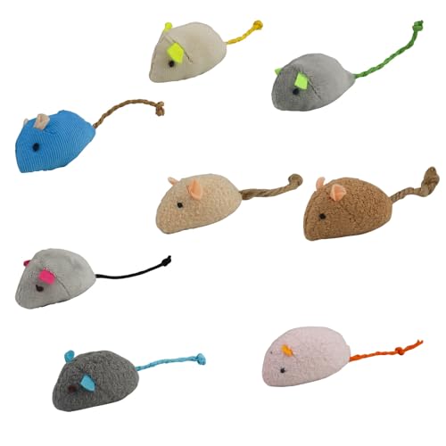 Andiker 8Pcs Cat Mouse Toys, Plush Catnip Toys Self-Play Soft Cat Mice Toy Catch and Bite to Kill Boring Time Interactive Kitten Toy for Indoor Cats and Kitten