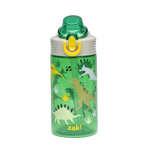 Zak Designs Dinosaur Sage 16oz Leak-Proof Straw Kids Water Bottle | BPA Free, Durable Plastic, Cupholder Friendly, Dishwasher Safe, Easy to Clean, Lid Lock, Handle, For School, Home, Travel - color: Dino, size: 16 Ounces