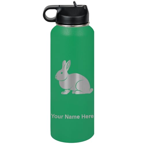 LaserGram Personalized 40oz Water Bottle, Rabbit (Green) | Engraved Gift, Vacuum Insulated Stainless Steel, Flip-Top Straw Lid, Laser Engraved With Your Name - color: Green, size: 40 Ounces