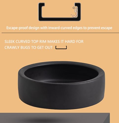 2 Pack Black Ceramic Reptile Food and Water Dish Anti Escape Bowl for Bearded Dragons Lizards Geckos and Leopards (Small) - size: Small