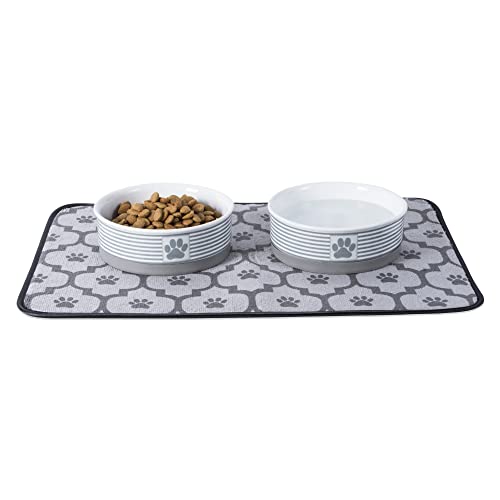 Bone Dry Paw & Patch Ceramic Pet Collection, Large Set, 7.5x2.4", Gray, 2 Piece - color: Gray, size: Large Bowl Set, 7.5x2.4"