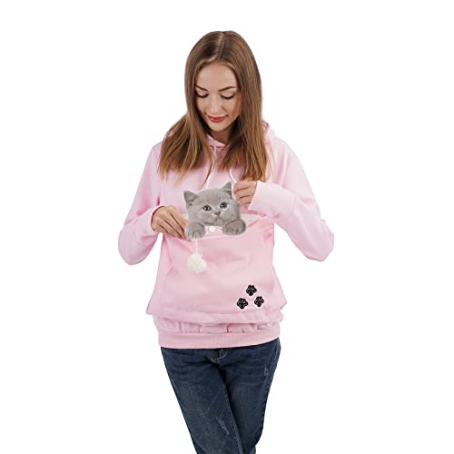 Unisex Big Pouch Hoodie Long Sleeve Fleece Pet Dog Holder Carrier Pullover Sweatshirt… - color: Pink, size: Medium