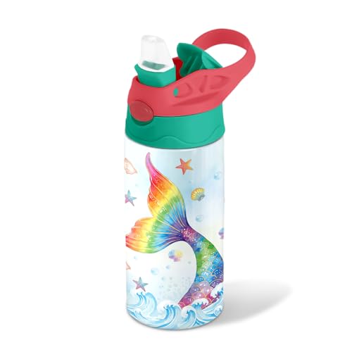 Mermaid 12 oz Water Bottle with Straw – Kids Stainless Steel Vacuum Insulated Cup, Leakproof Pop-Up Spout, Reusable Travel Mug for Boys and Girls Outdoor Sports - color: Mermaid1