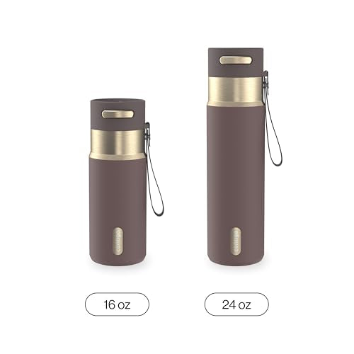 Contigo AutoSeal 16 oz Stainless Steel Vacuum-Insulated Water Bottle with Leakproof Push-Button Spout & Lock, Carry Strap, BPA-Free & Lead-Free, Dishwasher Safe - color: Terra Champagne, size: 16 Ounces