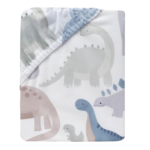 Lambs & Ivy Dino-Might 100% Cotton Dinosaur Baby/Toddler Fitted Crib Sheet - color: Dino-might