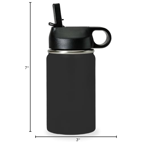 LaserGram Personalized 12oz Water Bottle, Snail (Black) | Engraved Gift, Vacuum Insulated Stainless Steel, Flip-Top Straw Lid, Laser Engraved With Your Name - color: Black, size: 12 Ounces