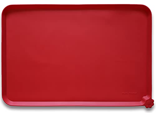Hoki Found L Silicone Pet Food Mats Tray - Non Slip Pet Dog Cat Bowl Mats Placemat - Dog Pet Feeding Mat - Waterproof Dog Cat Food Mats -Pet Water Mats for Carpet - Classic red - color: Classic Red, size: 22" x 14"