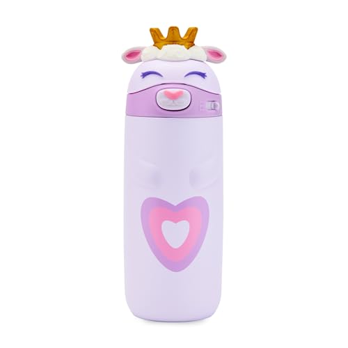 Ello Ellies 12oz Stainless Steel Leakproof Kids Water Bottle, Lamb Princess | Insulated kids water bottle with straw, leakproof locking lid, carry handle, and stainless steel fun animal design for school - color: Lamb Princess, size: 12 Ounces