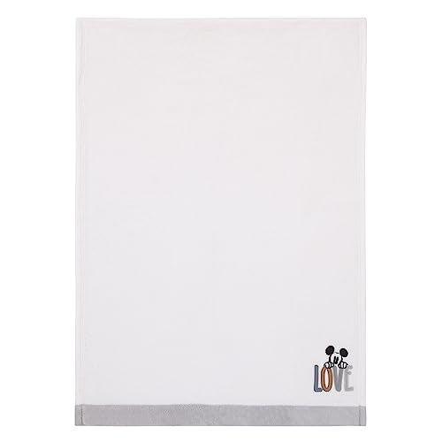 NoJo Disney Mickey Mouse Love Mickey White, Gray, and Tan Love Applique Super Soft Baby Blanket - color: Mickey Mouse Love