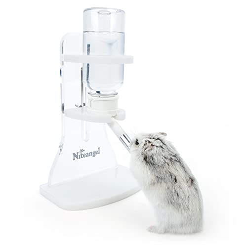 Niteangel Hamster Water Bottle with Stand: 4oz/120ml Capacity & Leak-Proof | Adjustable Height - Far Away Cage Mess & Wet Bedding Water Dispenser for Syrian Dwarf Hamster Gerbils Mice Rat Or Small Pets - color: Transparent