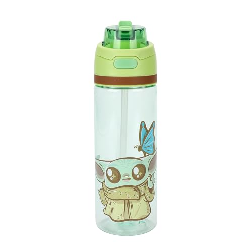The Mandalorian Baby Grogu 24 oz Plastic Water Bottle On-the-Go Hydration - color: The Mandalorian Baby Grogu Green