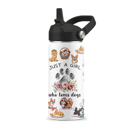 Dog Lover Gifts for Girls, 16 oz Dog Water Bottle with Straw Lid | Stainless Steel Insulated Dog Water Bottle, Cute Puppy Tumbler for School Travel Outdoor - color: Dogs