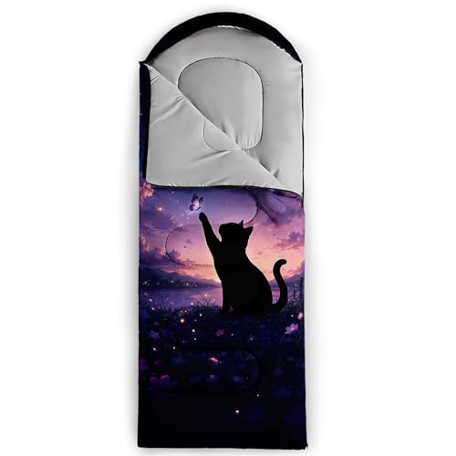 QOOMO Camping Sleeping Bags,3 Season Warm & Cool Weather,Lightweight,Waterproof Sleeping Bags for Adults & Kids,Traveling,and Outdoors,Camping Gear Equipment - color: Galaxy Butterfly Cat 10