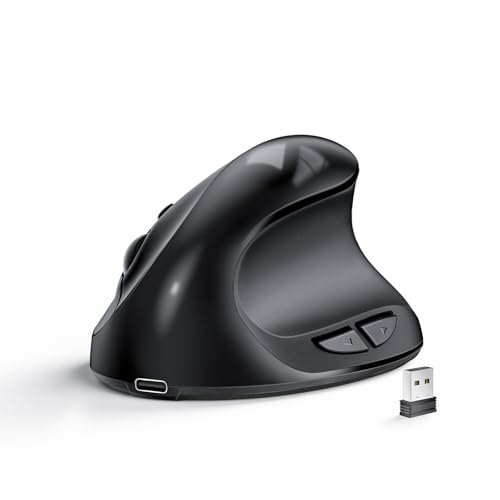 Lekvey Ergonomic Mouse, Rechargeable Wireless Mouse for Small Hands, Black | Design for Small & Medium Hands, 150H per Charge, 3 DPI (800-1600), 2.4G USB Wireless, Plug & Play, Wide Compatible