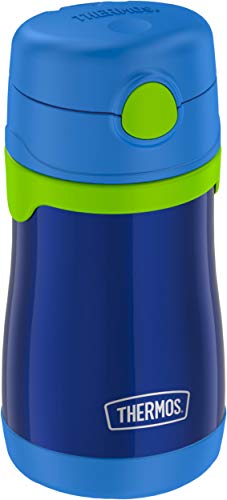 Thermos Baby 10 oz. Stainless Steel Bottle with pop-up straw, Navy with Lime - color: Navy with Lime, size: 10 Ounces