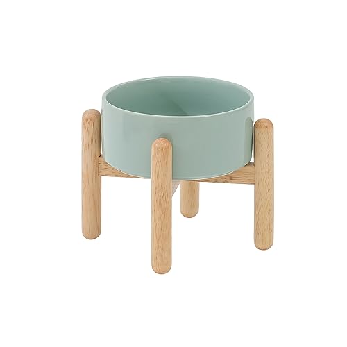 Havniva Elevated Dog Bowls Ceramic Dog Bowls with Stand, Dog Food Bowl | 6.1” Raised Dog Bowls with Non-Slip Wood Stand, Dog Food and Water Bowl Set, Dog Feeding Bowls for Small & Medium Dogs - color: Bowl+Stand - Light Green, size: 6.1inch