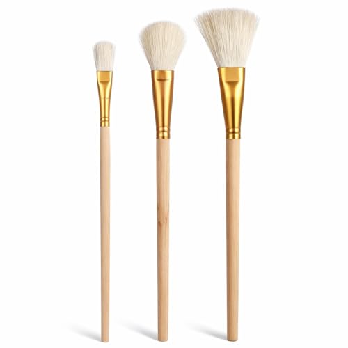 3 Pieces Mop Brush, Goat Hair Brushes, Goat Hair Blending Leaf Sweeper, Gold Leaf Brushes for Gold Leaves Sheets