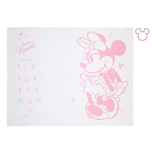 Disney Minnie Mouse White, Pink, and Aqua Super Soft Milestone Baby Blanket - color: Minnie Mouse White, Pink, and Aqua