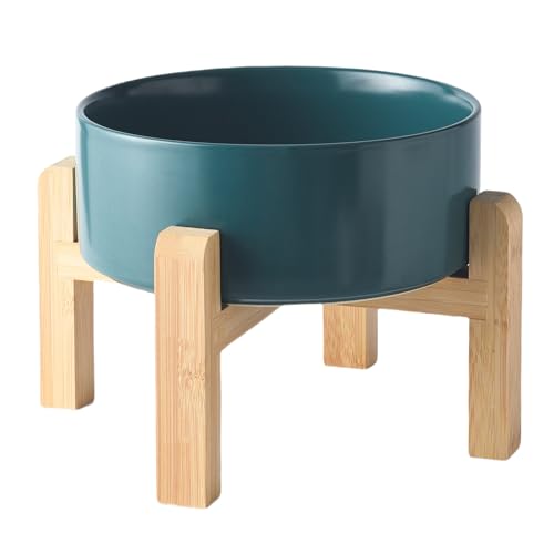 8'' Ceramic Raised Dog Bowl - 70Oz Dog Food & Water Bowl with Elevated Non-Slip Bamboo Stand, Dishwasher & Microwave Safe, Anti Vomiting Heavy Duty Pet Bowl for Medium and Large Dogs, Green - color: 1 x Bowl + Stand - Green, size: 8 inch