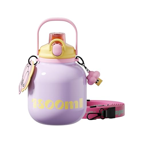 60 oz Gallon Insulated Water Bottle with Straw Lid, Purple | Premium 316L Stainless Steel, Leakproof, Wide Mouth Water Jug with Handle, All-day Hot or Cold Retention, Travel & Daily Use - color: Purple, size: 60 Ounces