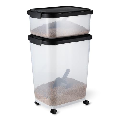 Amazon Basics Pet Food Storage Container Set, 30lbs and 10lbs with Scoop, for Dogs and Cats - size: 30lbs+10lbs