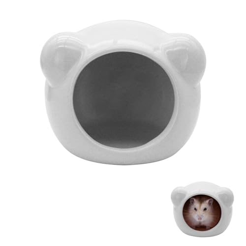 Ceramic Hamster House, Cute Animal Shaped Hamster Cave, Summer Cool Small Animal Hideout Habitat Decor for Dwarf Hamsters, Small Gerbils (Grey) - color: Grey